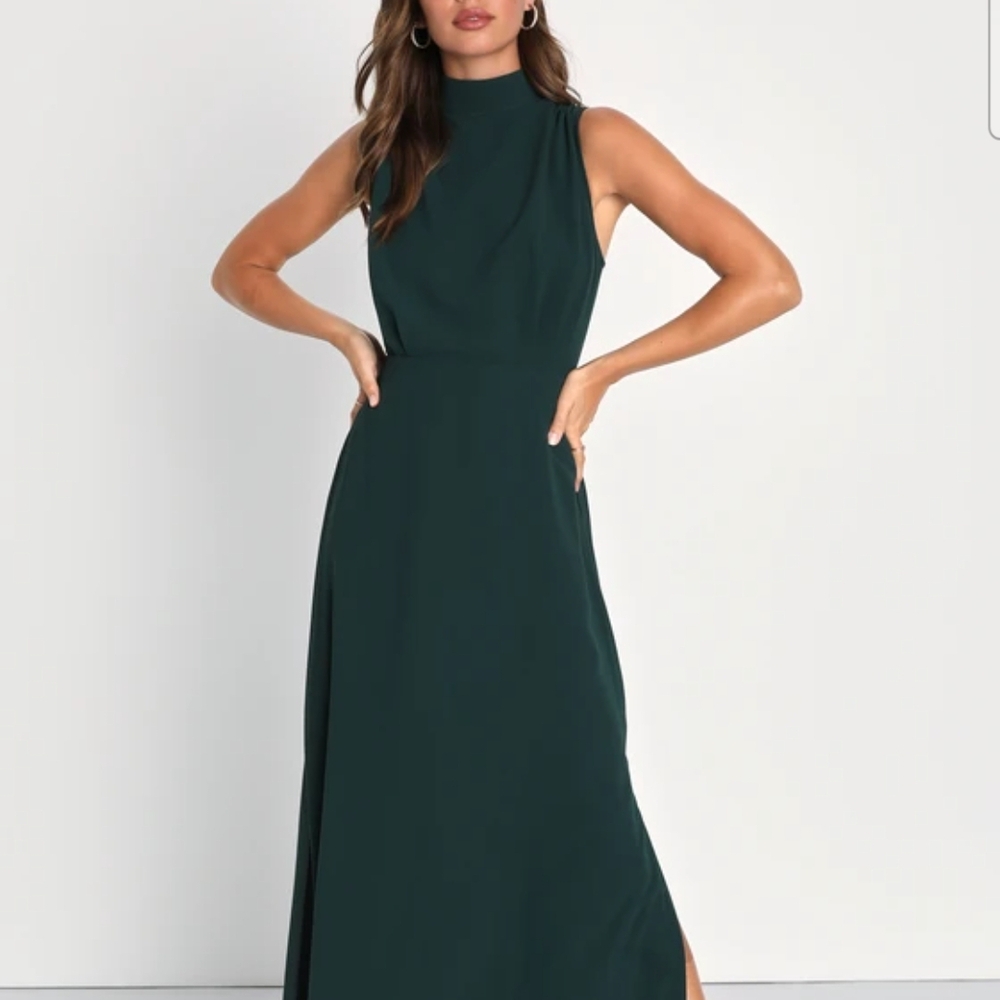 Lulus Classic Elegance Emerald Chiffon Sleeveless Mock Neck Maxi Dress - Picture 2 of 6